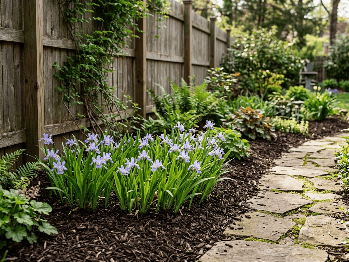 Dwarf Crested Iris in a garden setting