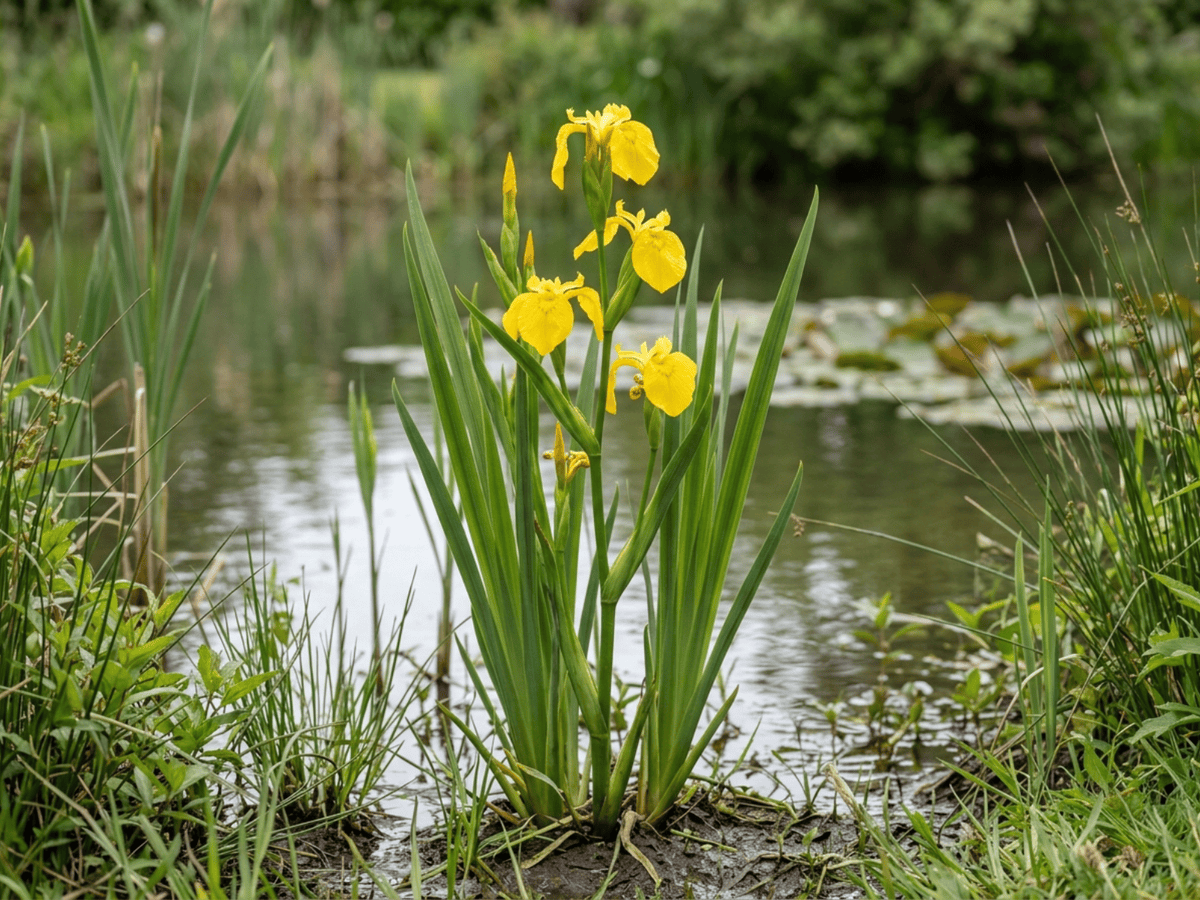 Giaggiolo acquatico (Iris pseudacorus), pianta intera