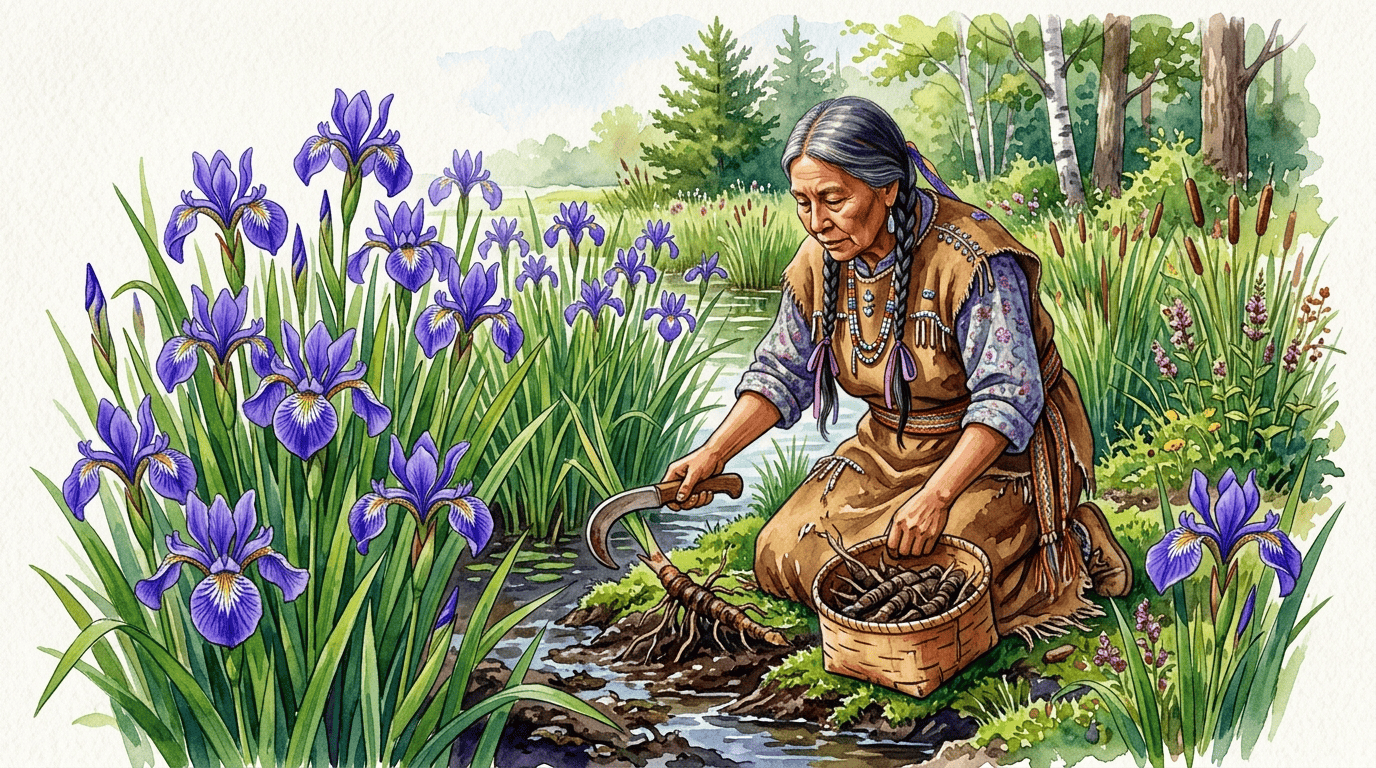 Scène historique illustrée pour Iris versicolore