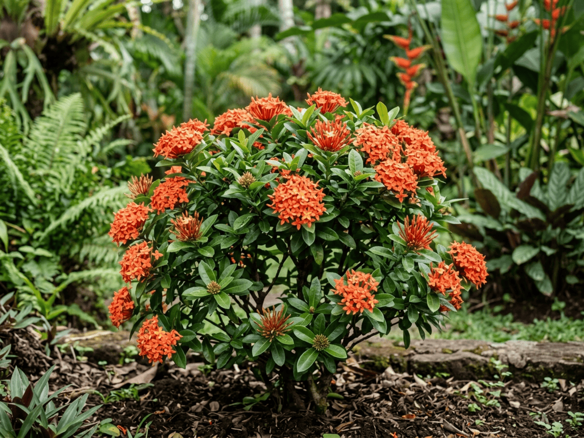 Jungle Flame (Ixora coccinea), whole plant