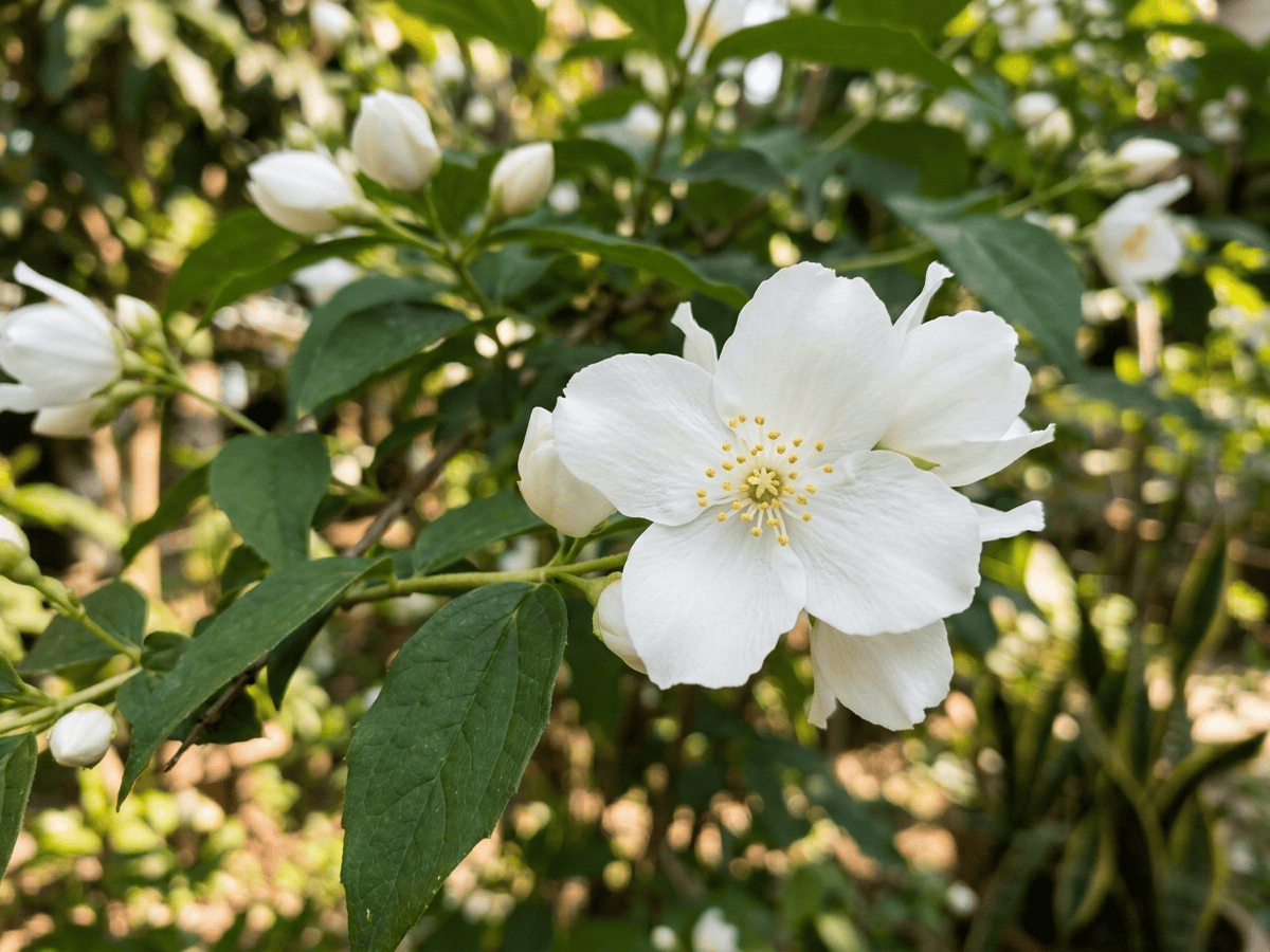 Gelsomino d'Arabia — primo piano di foglie e fiori