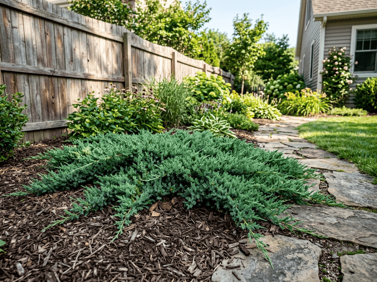 Shore Juniper in a garden setting