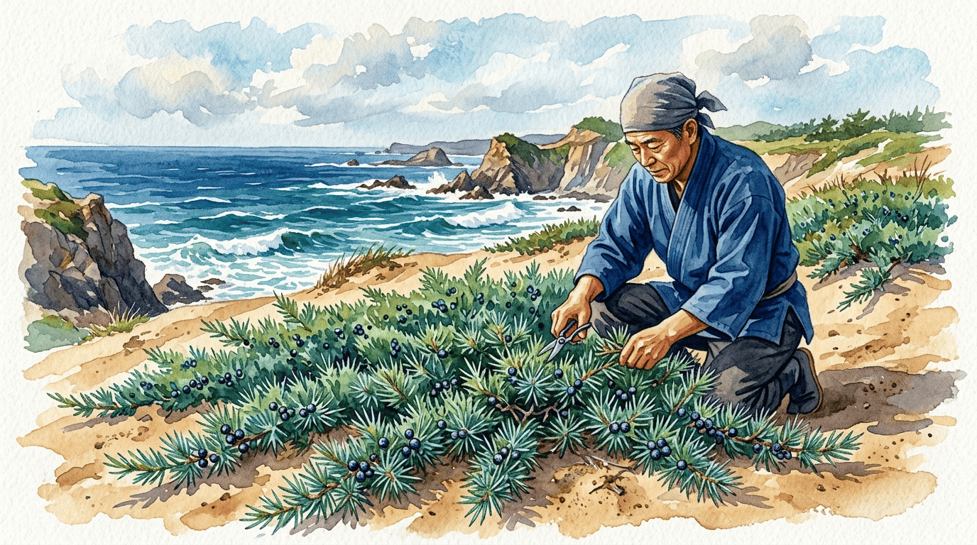 Illustrated historical scene for Shore Juniper