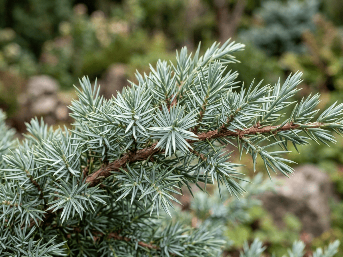 Flaky Juniper — close-up of leaves and flowers