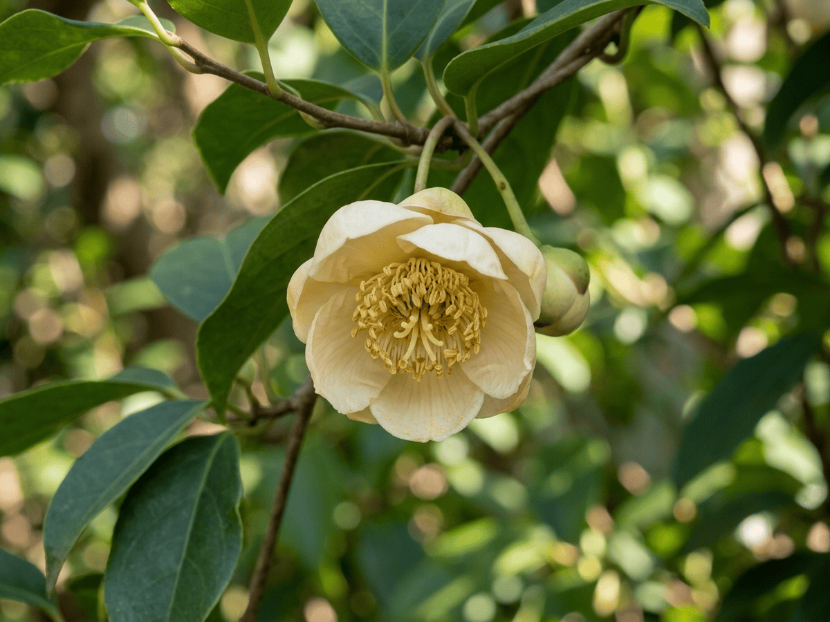 kadsura — primer plano de hojas y flores
