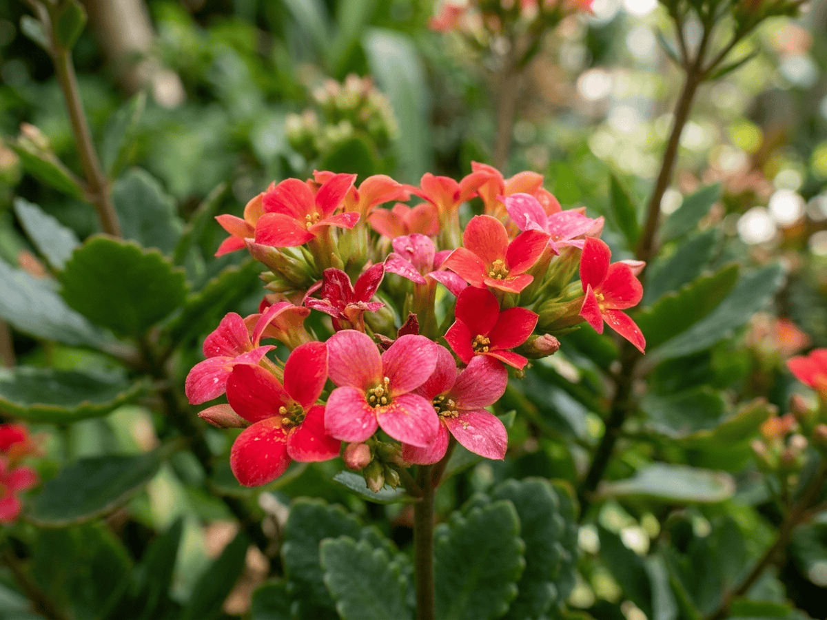 Flammendes Käthchen — Nahaufnahme von Blättern und Blüten