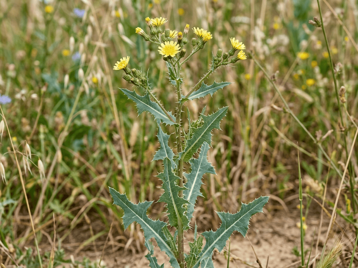 Lattuga selvatica — primo piano di foglie e fiori