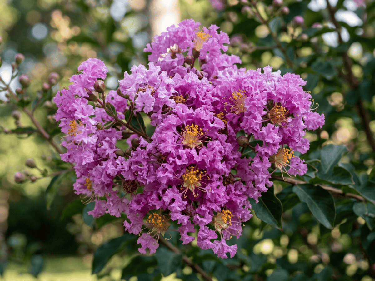 Lagerstroemia — primo piano di foglie e fiori