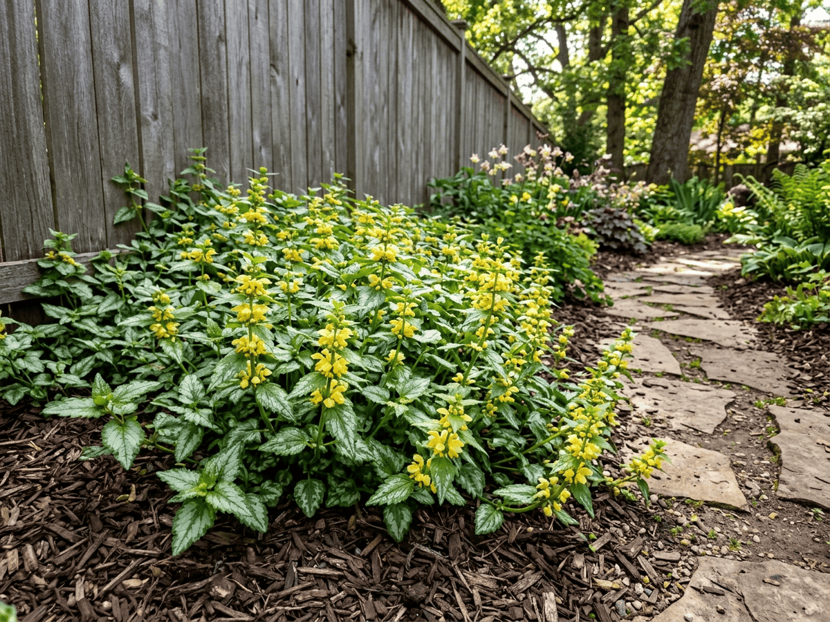 Yellow Archangel in a garden setting