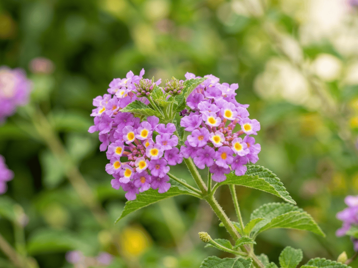 Lantana strisciante — primo piano di foglie e fiori