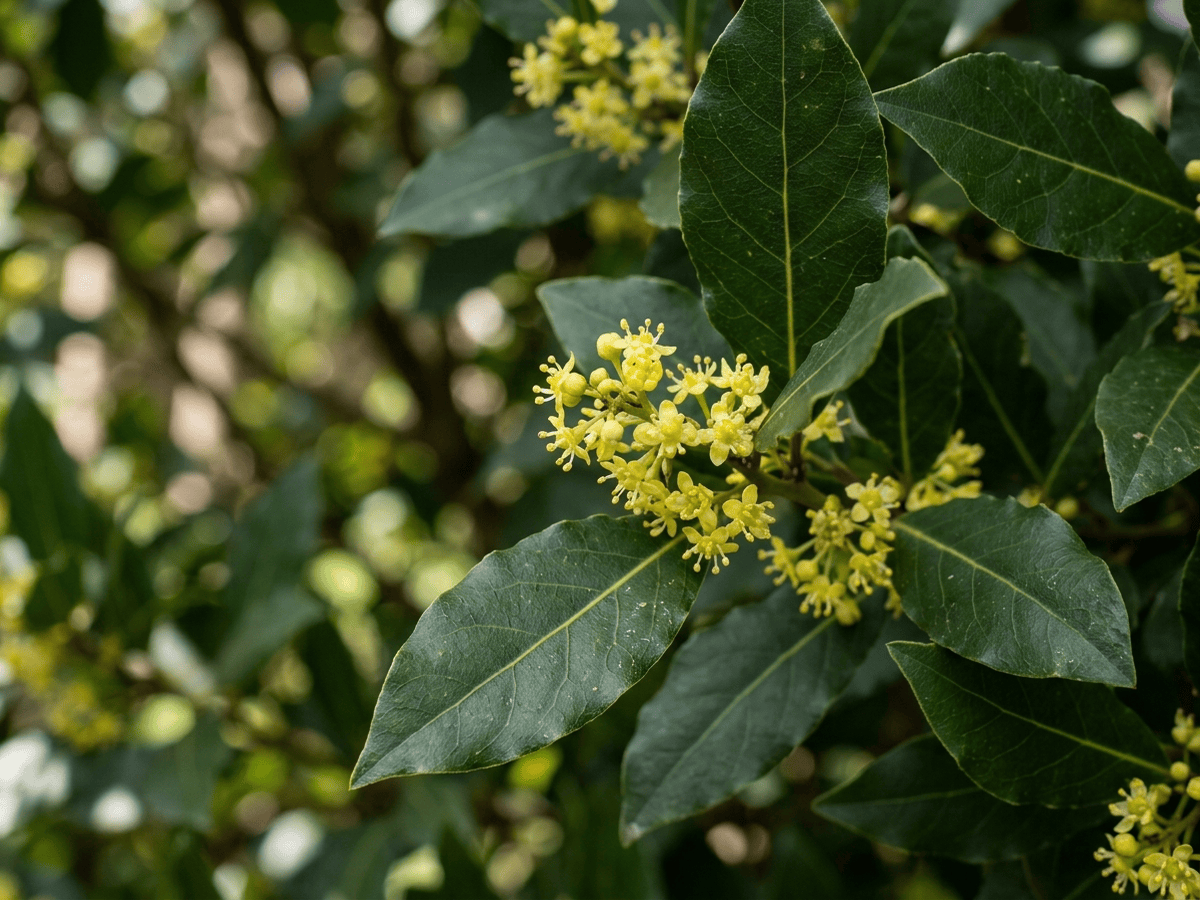 Alloro — primo piano di foglie e fiori