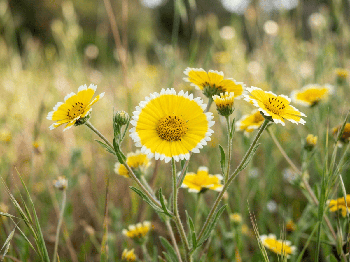 Layia — primo piano di foglie e fiori