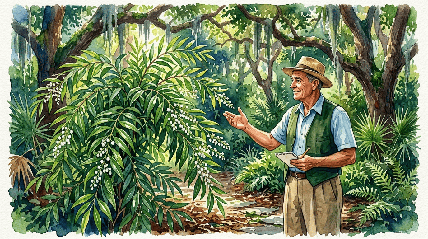 Escena histórica ilustrada de leucothoe de hoja de álamo