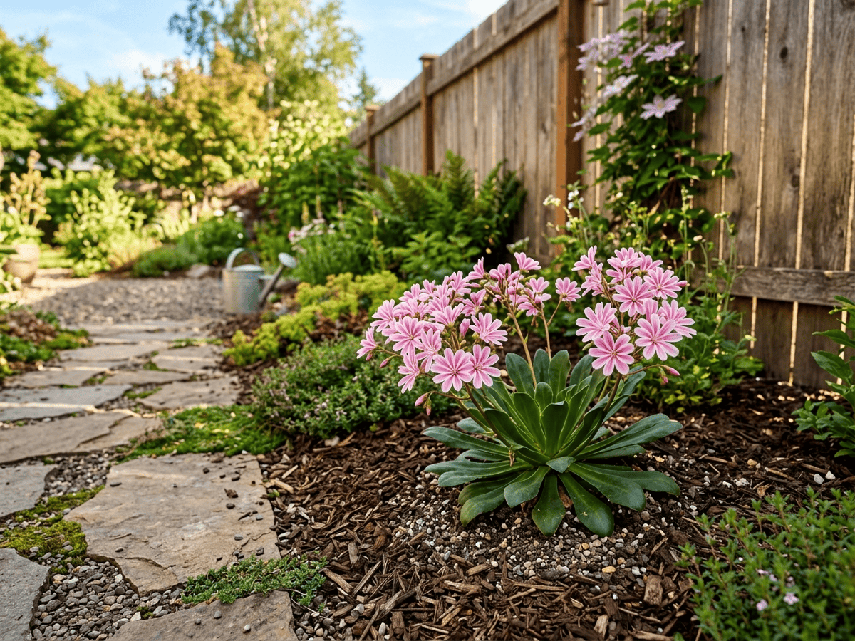 lewisia de Columbia en un jardín