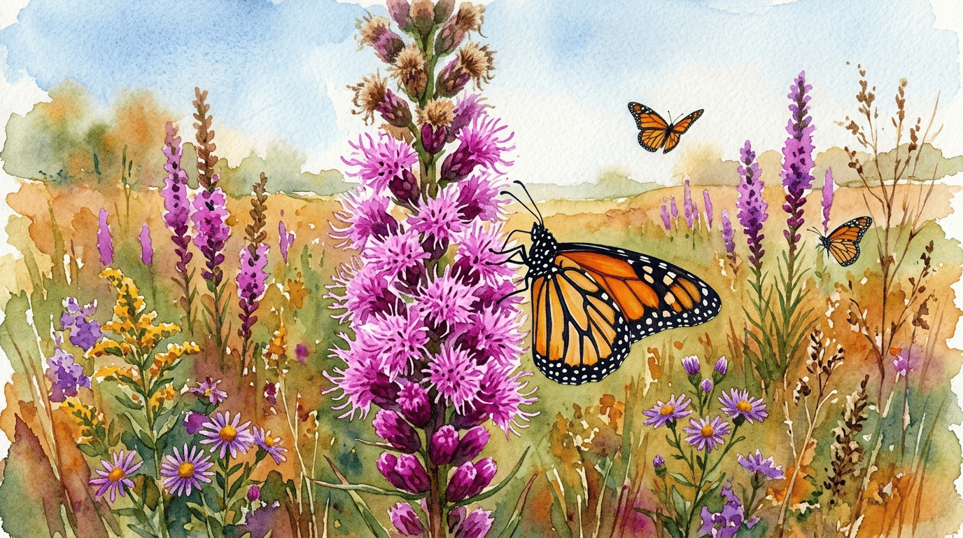 Illustrated historical scene for Dense Blazing Star