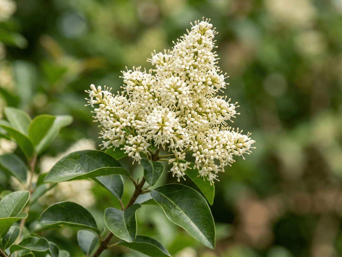 Baum-Liguster — Nahaufnahme von Blättern und Blüten