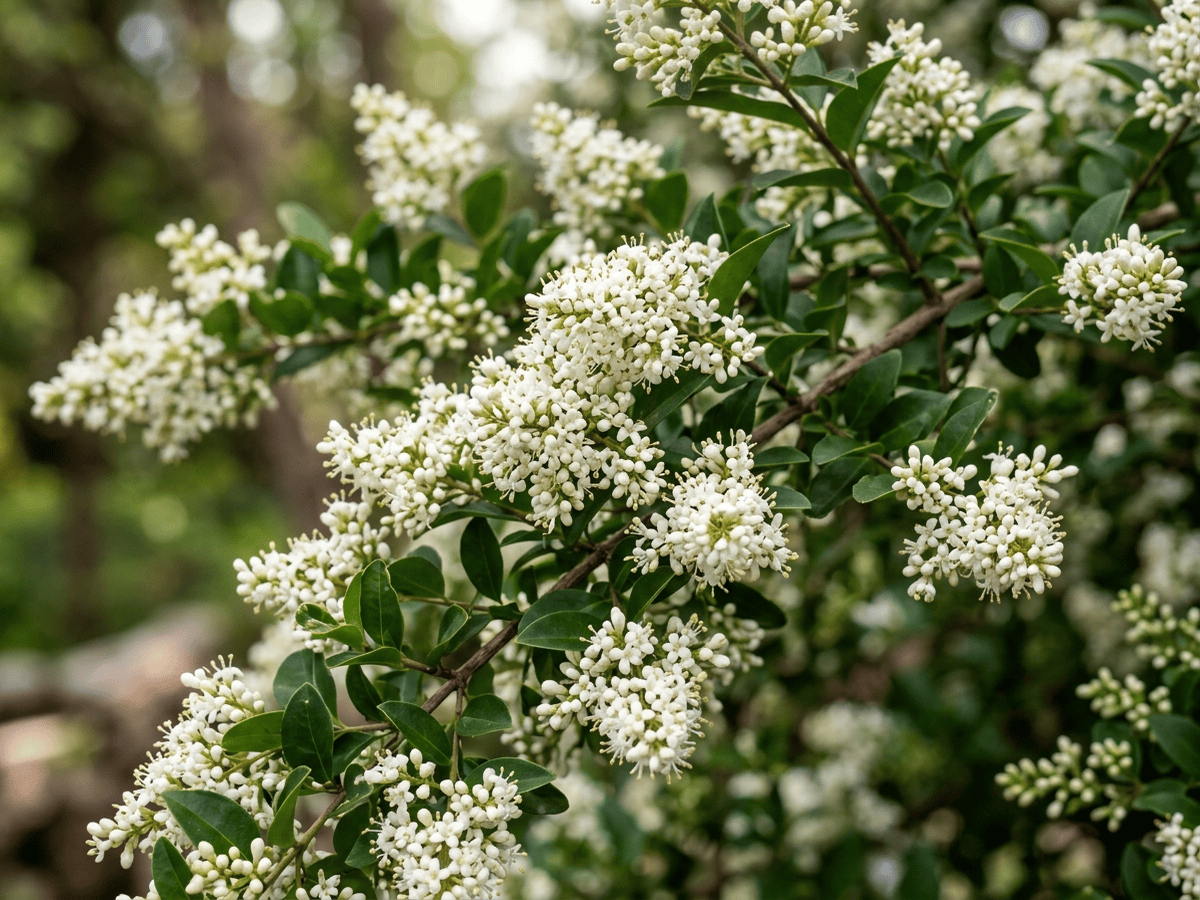 Chinese Privet — close-up of leaves and flowers