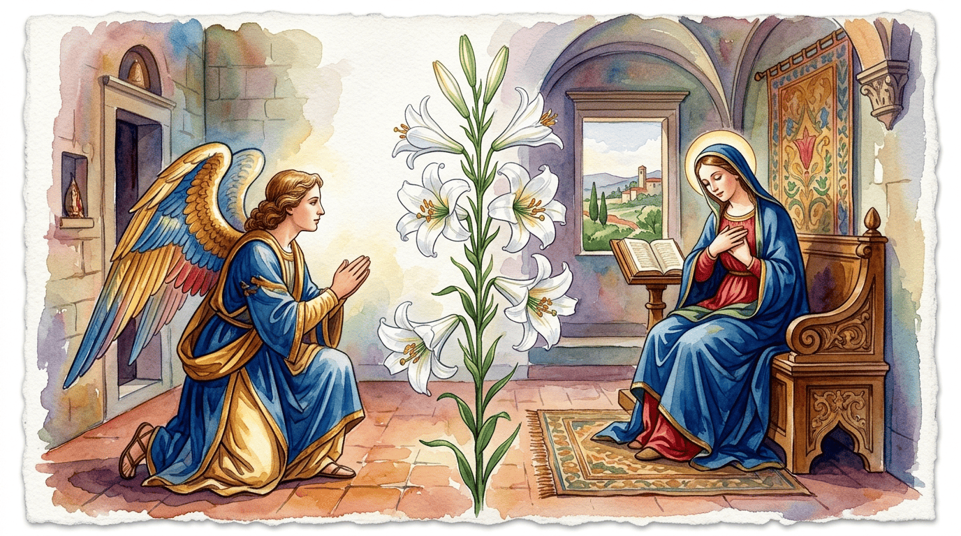 Illustrated historical scene for Madonna Lily