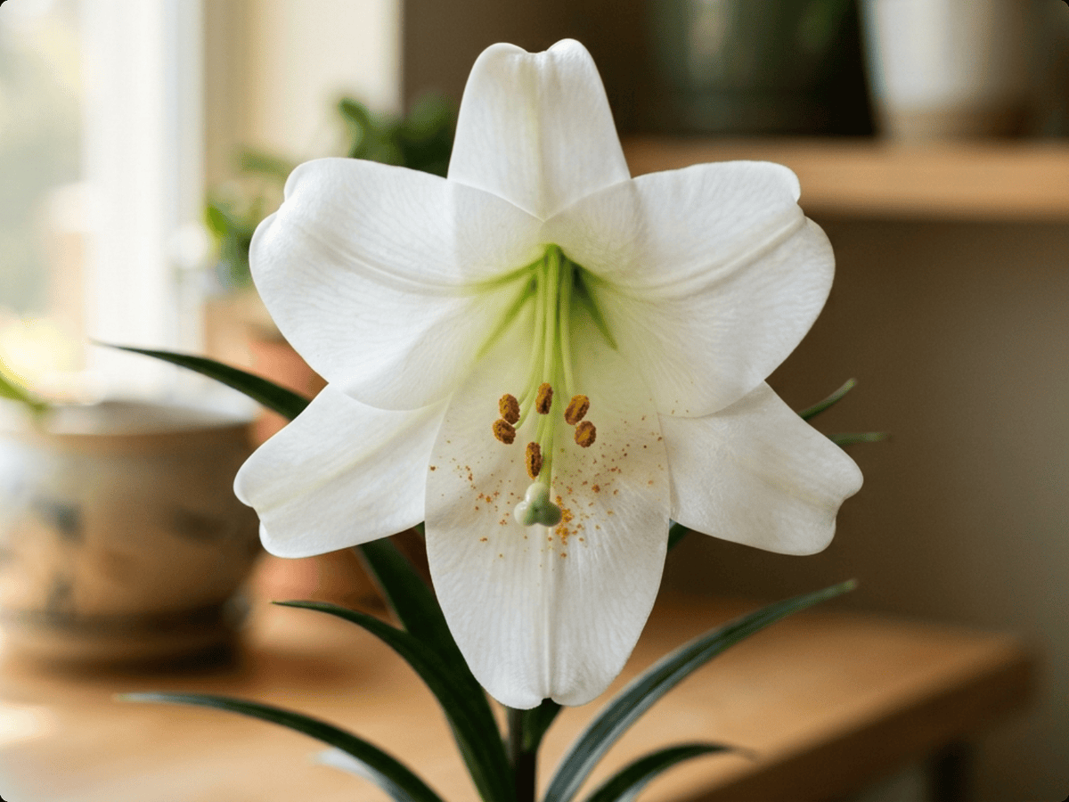 Giglio di Pasqua — primo piano di foglie e fiori