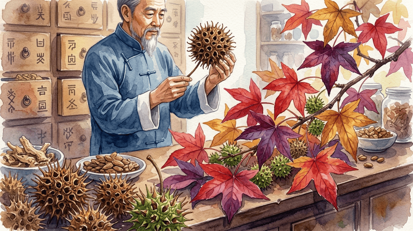 Scena storica illustrata per Liquidambar cinese