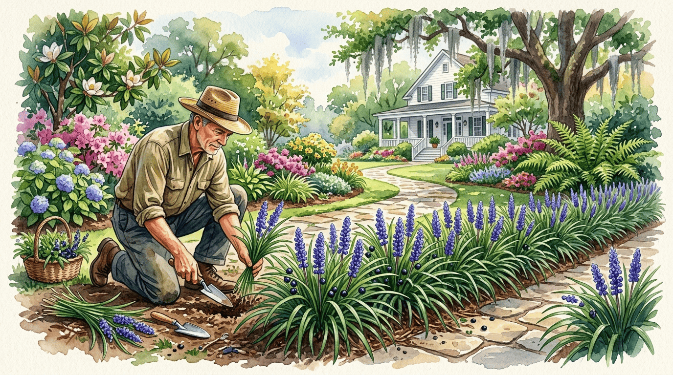 Illustrated historical scene for Liriope
