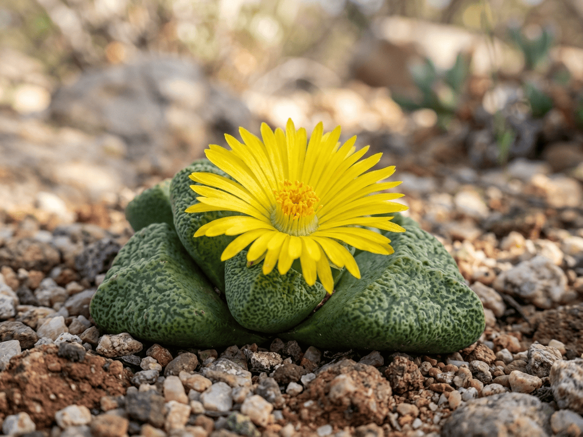 Lithops lesliei — close-up of leaves and flowers