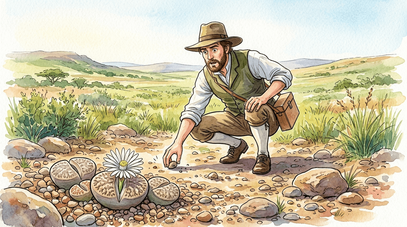 Illustrated historical scene for Lithops lesliei