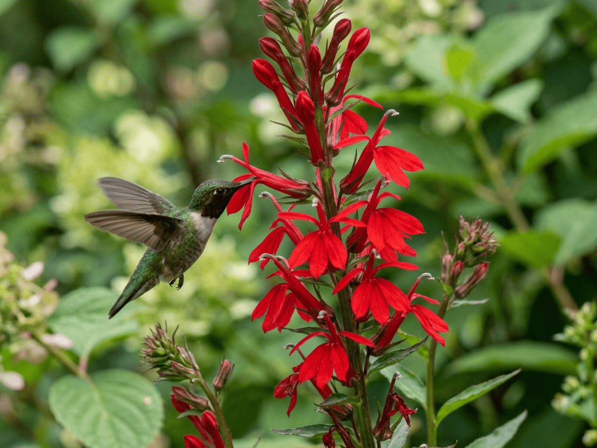 Cardinal Flower — close-up of leaves and flowers
