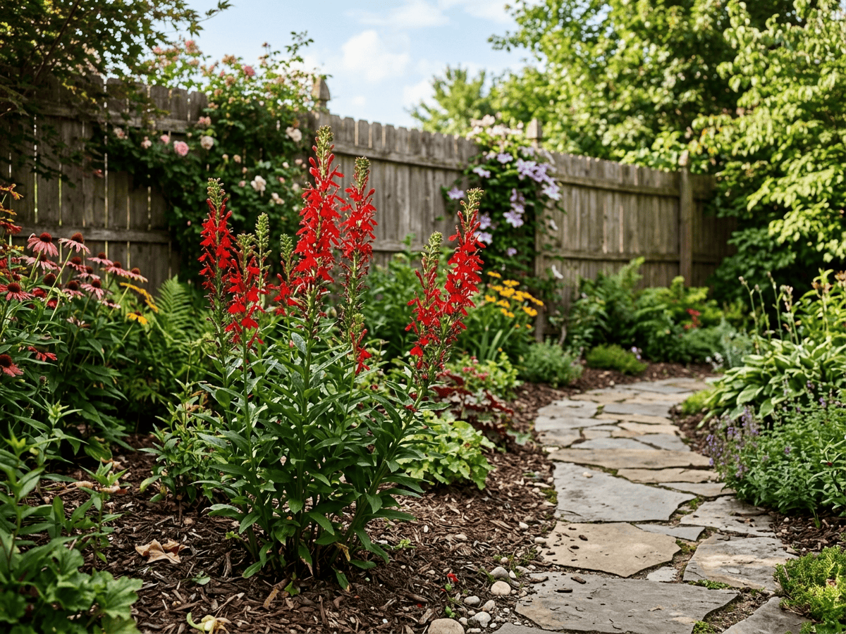 Cardinal Flower in a garden setting