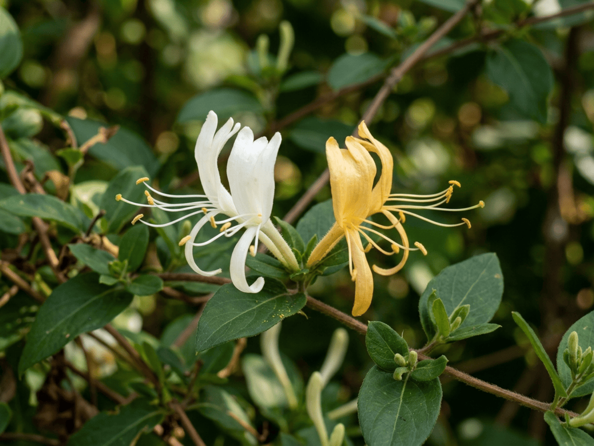 Japanese Honeysuckle — close-up of leaves and flowers