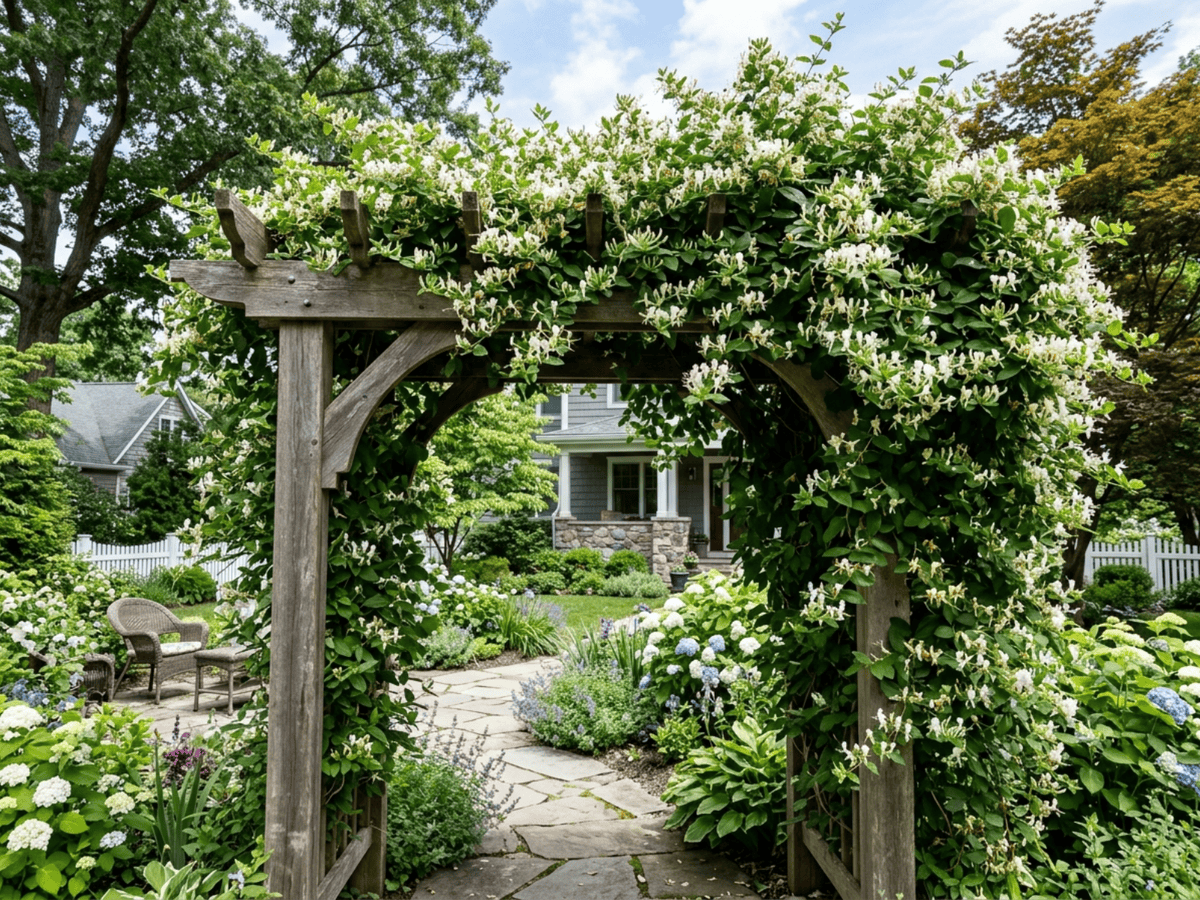 Japanese Honeysuckle in a garden setting
