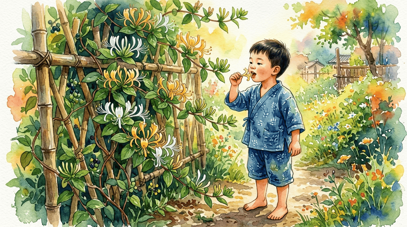 Illustrated historical scene for Japanese Honeysuckle
