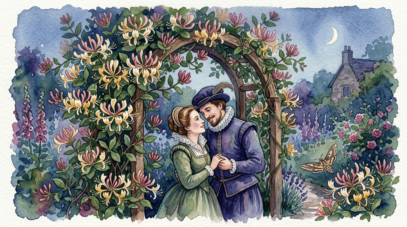 Illustrierte historische Szene zu Wald-Geißblatt