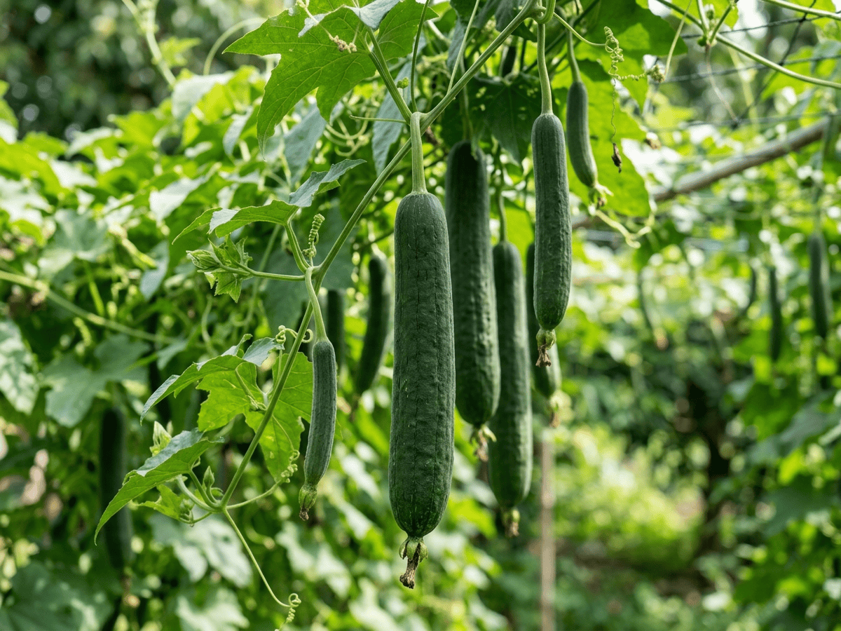 Schwammkürbis — Nahaufnahme von Blättern und Blüten