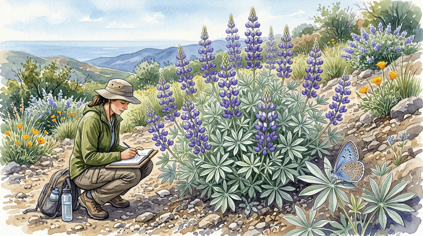 Illustrated historical scene for Silver Bush Lupine