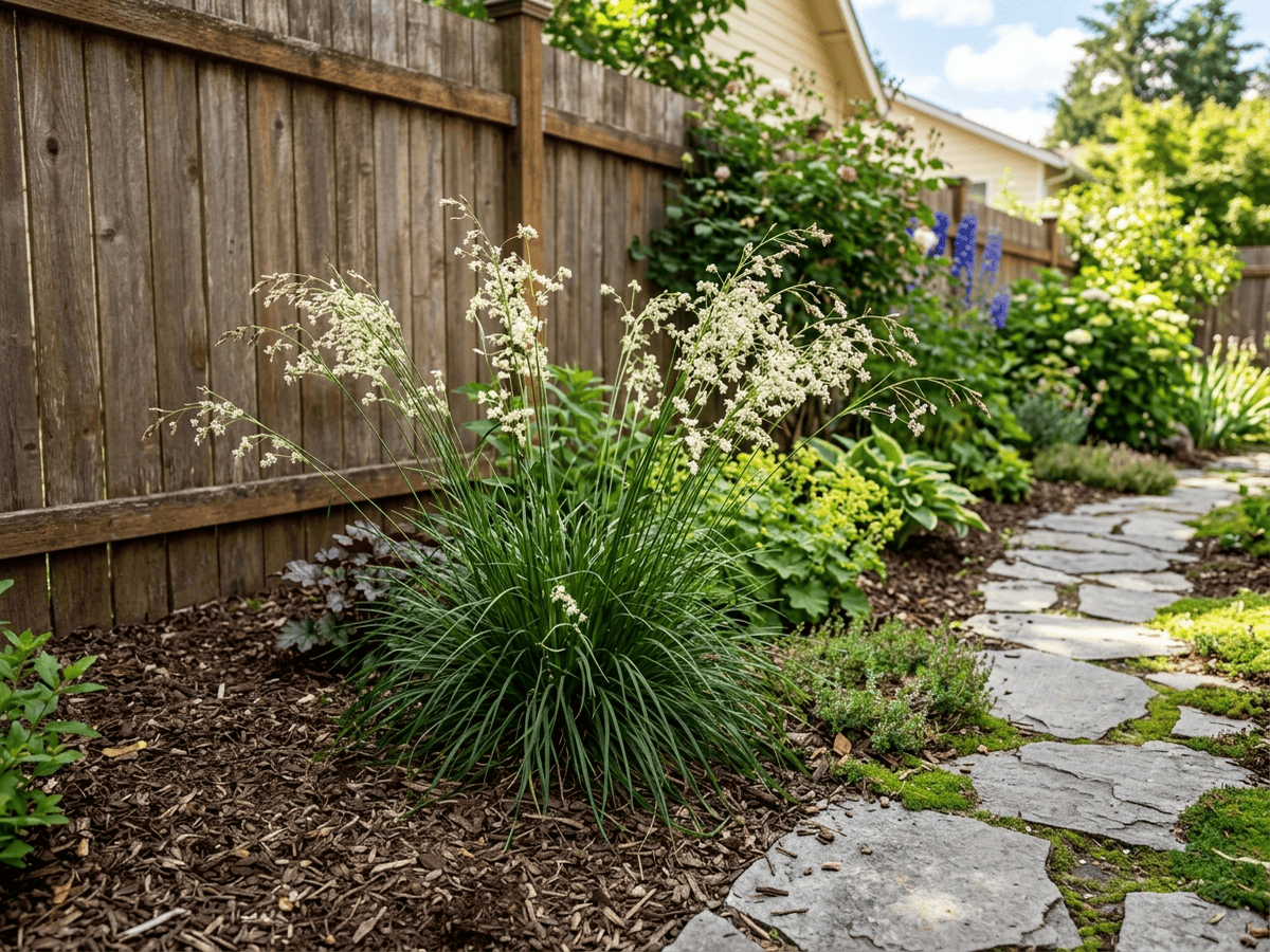 Snowy Woodrush in a garden setting