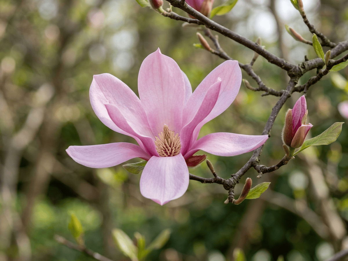 Pink Tulip Tree — close-up of leaves and flowers