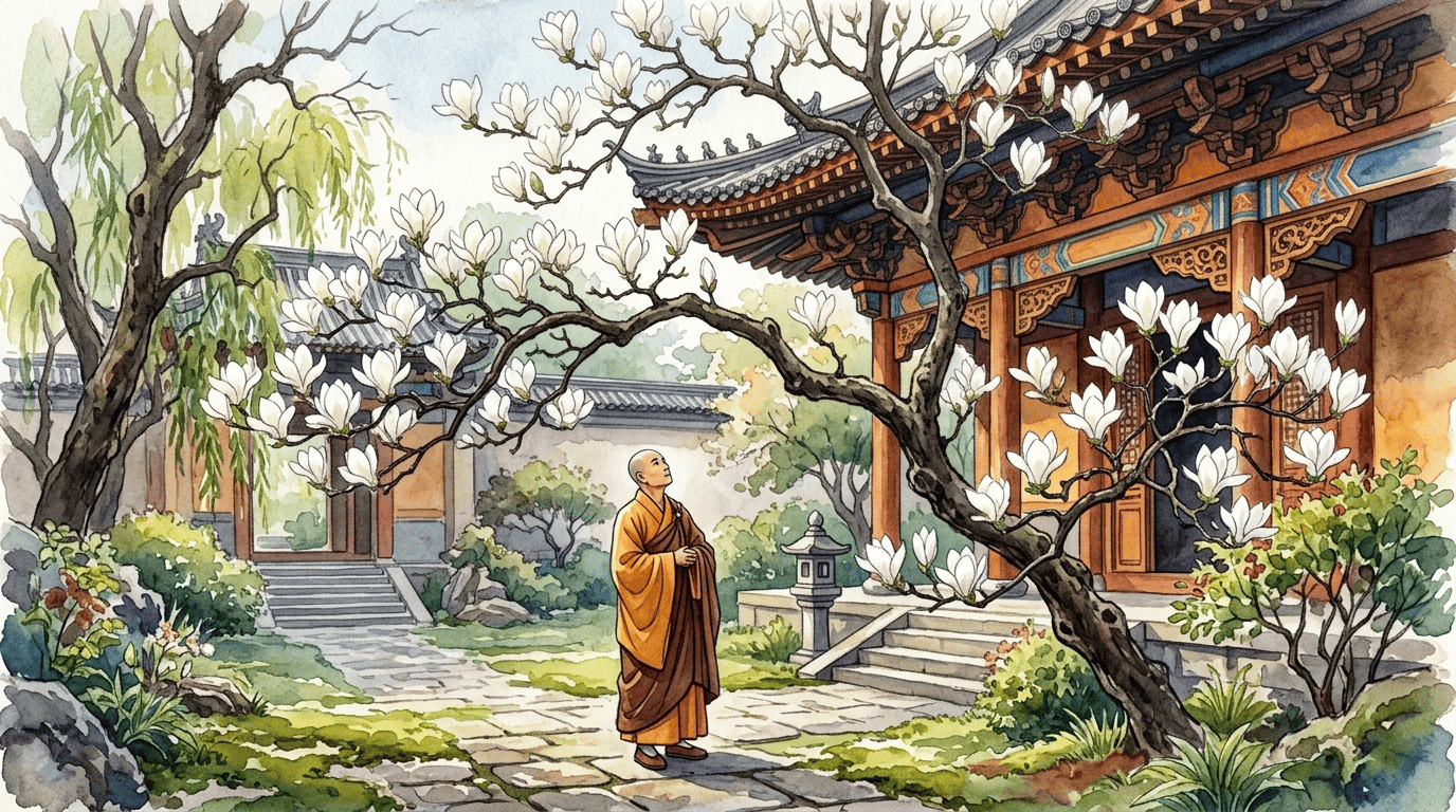 Illustrated historical scene for Yulan Magnolia