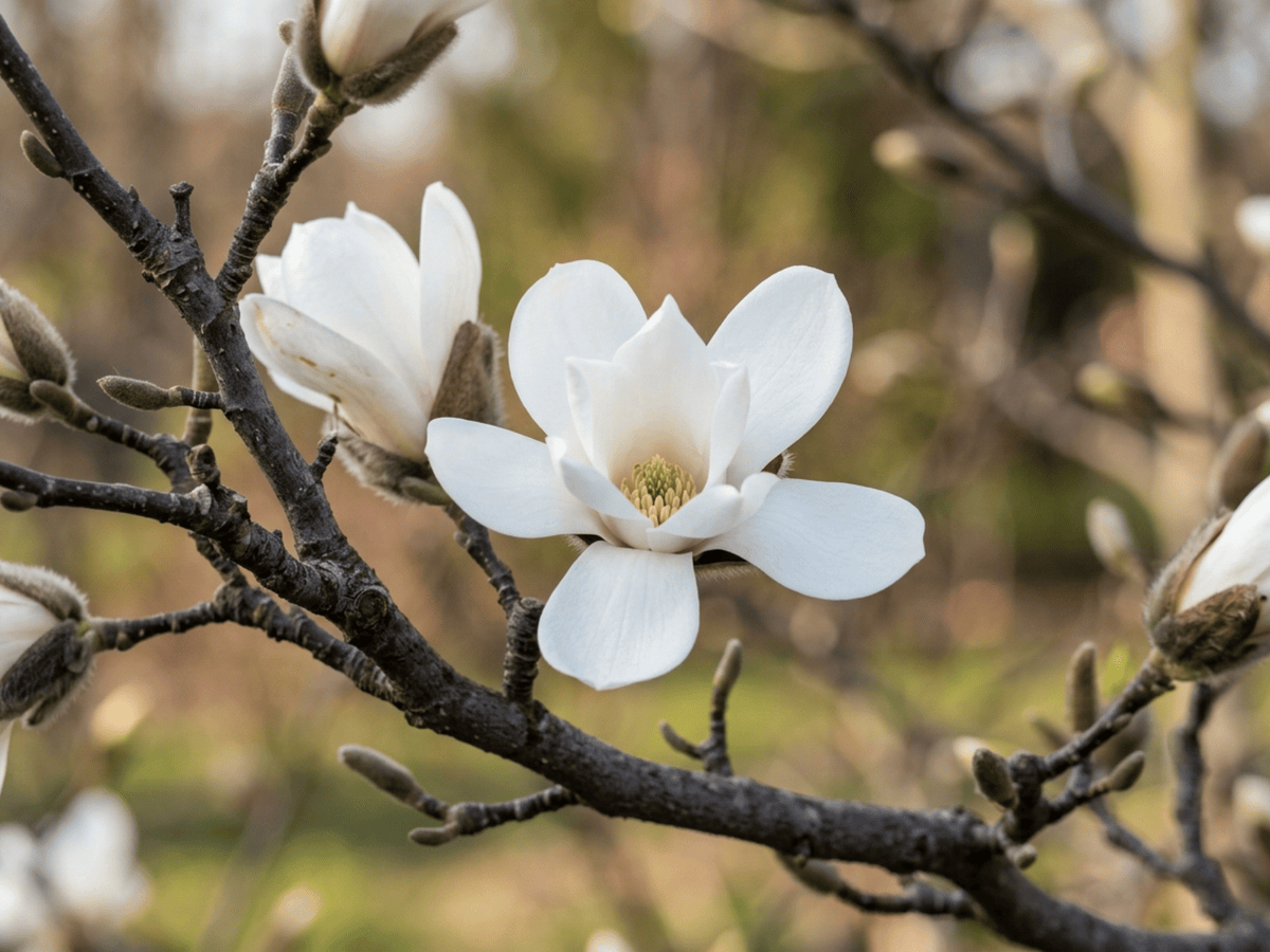 Kobus Magnolia — close-up of leaves and flowers