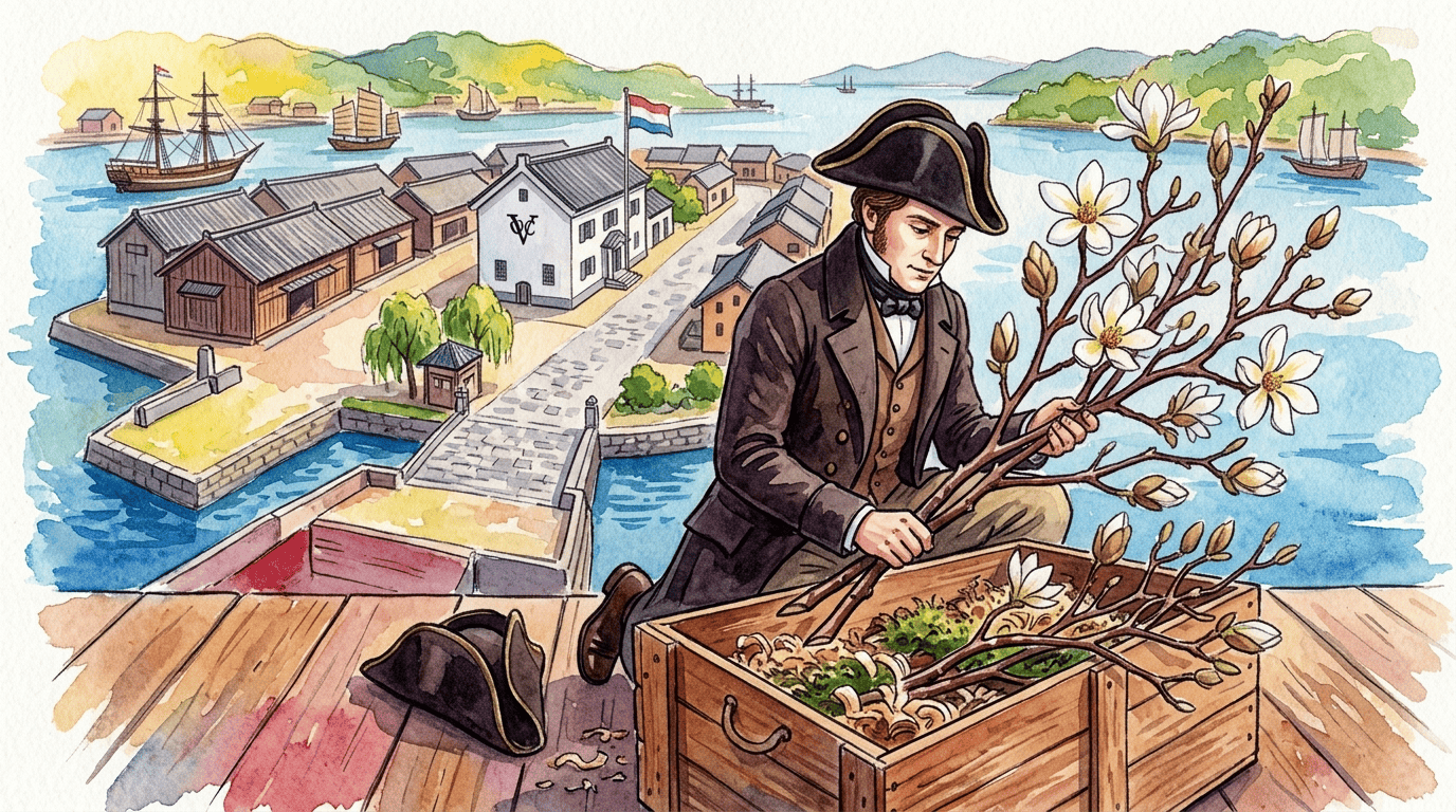 Illustrated historical scene for Kobus Magnolia