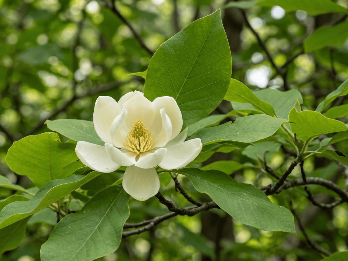 Pyramid Magnolia — close-up of leaves and flowers