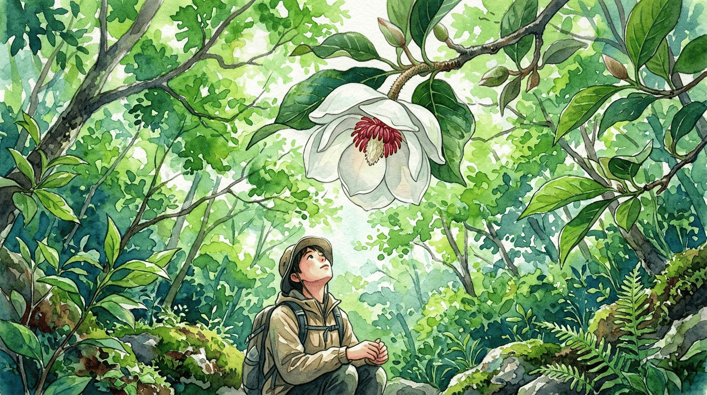 Escena histórica ilustrada de Magnolia oyama