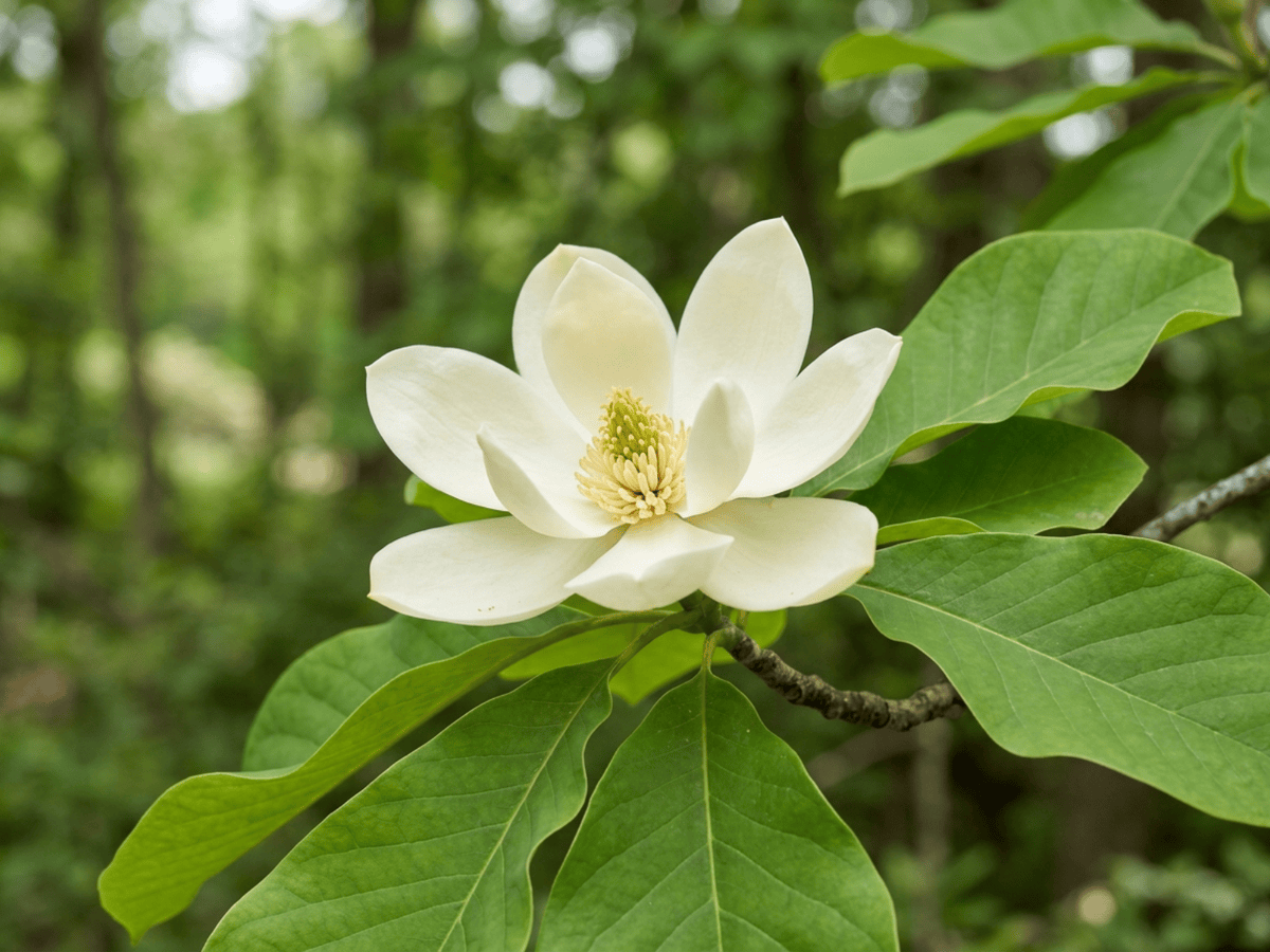Umbrella Magnolia — close-up of leaves and flowers