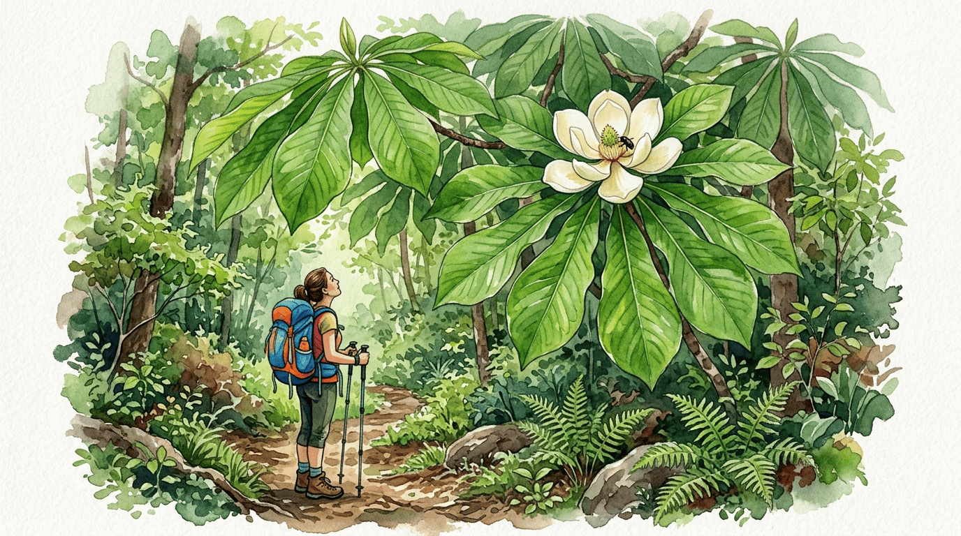 Illustrated historical scene for Umbrella Magnolia