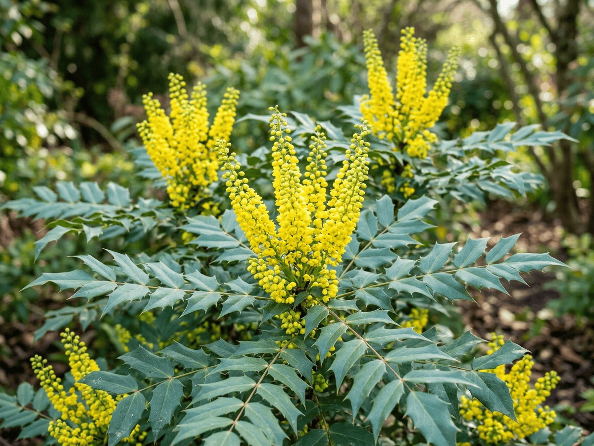 Bérbero hojas de cuero — primer plano de hojas y flores