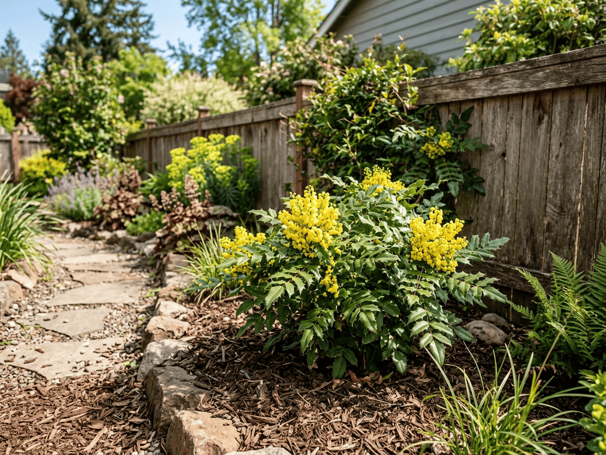 Mahonia rampant dans un jardin