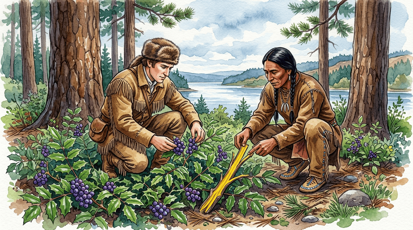 Scène historique illustrée pour Mahonia rampant