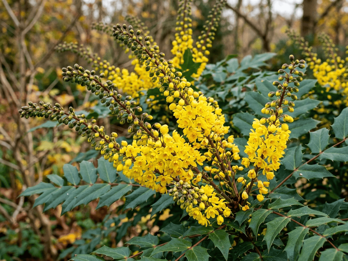 Hybrid Mahonia — seasonal appearance
