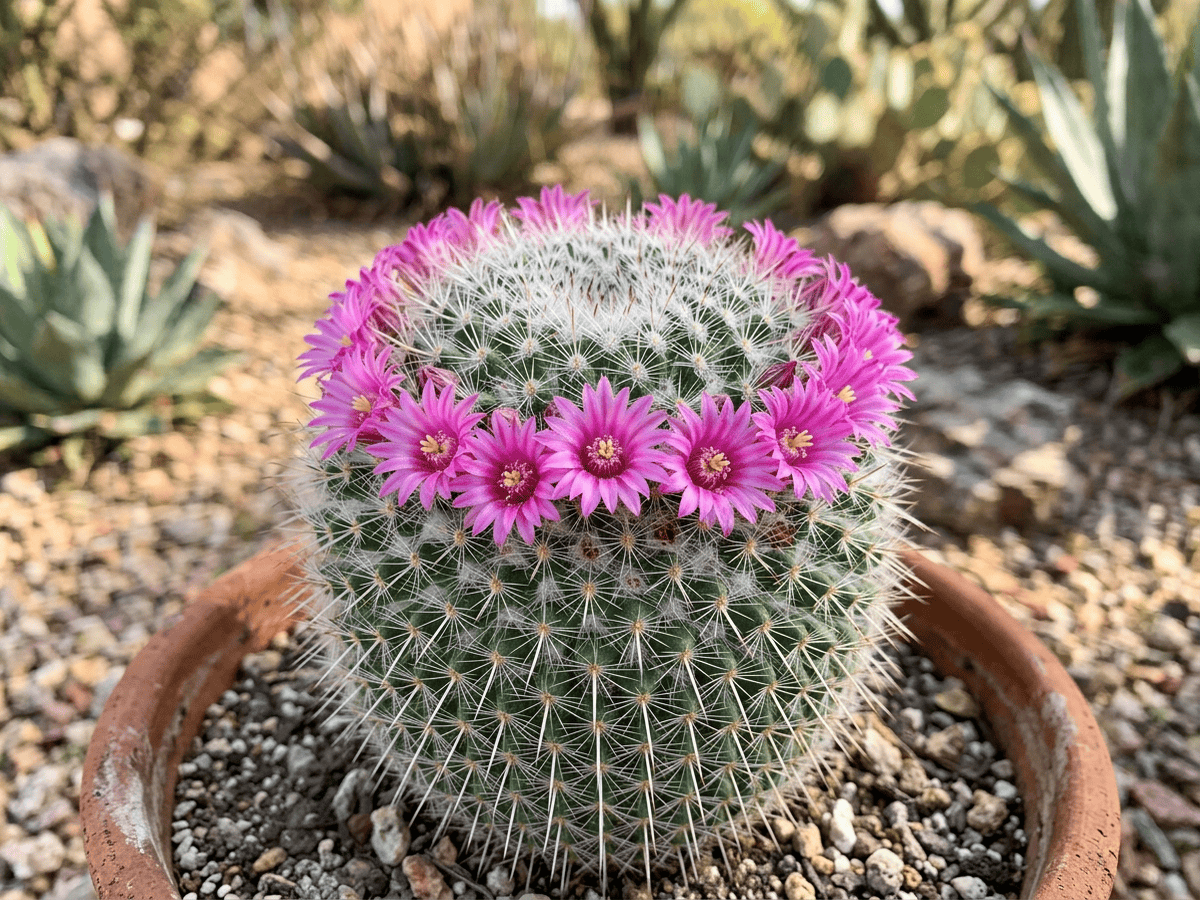 Old Woman Cactus — close-up of leaves and flowers