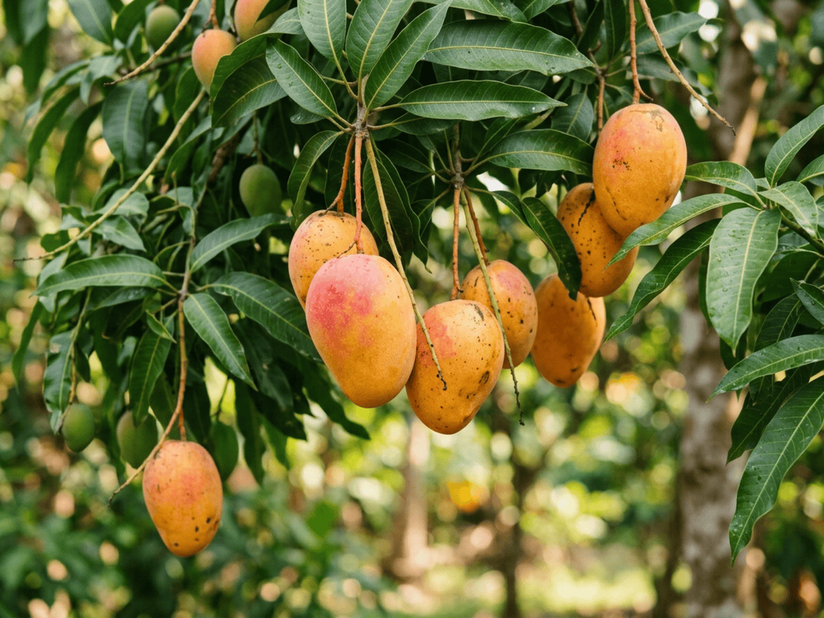 Indian Mango — close-up of leaves and flowers